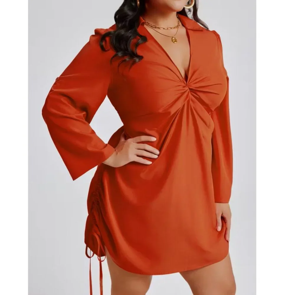 Plus size Twist Front Gathered Sides Mini Tunic Dress fits 2XL